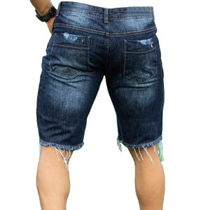 Shorts en jean pour hommes, couleur personnalisée, taille haute, respirant, coupe slim décontractée, effet usé, ourlet brut effiloché - Product Image 6
