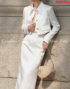 Self Portrait Blazer With 2 Faux Pockets on Both Sides Dragonex Certified 100% Cotton for Women With Delicate White Silk Color - Product Image 5