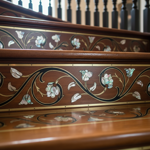 Conception d'escalier avec incrustation de marbre Escalier décoratif en marbre Conception d'escalier avec incrustation de pierre Escalier en marbre personnalisé avec incrustation de design Travail - Product Image 3