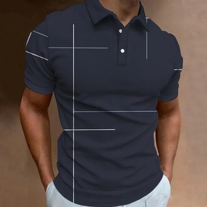 Polo con estampado de rayas de negocios a la moda, camiseta de manga corta de verano, camiseta con patrón de línea, camiseta Polo informal para hombre, ropa de talla grande - Product Image 3