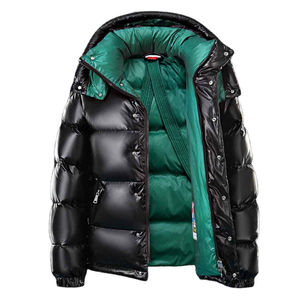 Trending Fashion Canvas Stand Collar Front Logo Men's Winter Puffer Jacket Hooded <b>Polyester</b> <b>Filled</b> Breathable Quick Dry Letter - Product Image 1