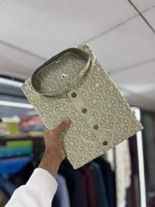 Tela de Algodón Puro con Espejo Bordado Trabajo Kurtas para Hombre - Product Image 3