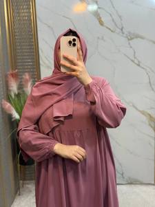 Robe Abaya Traditionnelle en Crêpe pour Femme, Robe Longue Modeste à Manches Longues avec Hijab Intégré, Style Musulman Islamique, Été, Tailles L-XXL - Product Image 2