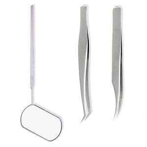 NProfessional Stainless Steel <b>Eyelash</b> Extension Tweezers Set With Handheld Mirror For Volume Lash <b>Application</b> - Product Image 1
