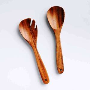 Acacia Servers Set of 2 Made in India <b>Wooden</b> Salad Server <b>Utensil</b> <b>Kitchen</b> Tools Set - Product Image 1