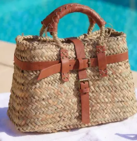 Stylish <b>Straw</b> Bag with Leather Bands Handmade Moroccan Bag , moroccan <b>handbag</b>, women's <b>straw</b> bag - Product Image 2