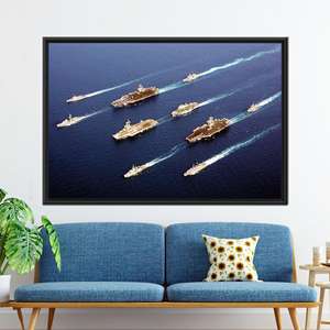 Tableau mural sur toile de la flotte marine : impression d'un navire de guerre militaire, 1P : encadré noir - Product Image 1