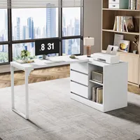 Bureau d'ordinateur en forme de L OEM avec tiroirs et étagères, bureau d'angle rétractable et réversible, table d'étude et d'écriture pour le bureau à domicile