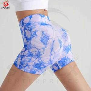 Pantalones cortos de Yoga sin costuras de cintura alta para mujer, nuevo Tie Dye Biker Sports Cloth Scrunch Butt Legging para gimnasio Fitness Push transpirable - Product Image 4
