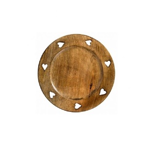 Assiette de chargeur en bois de bordure de conception de coeur à la maison assiette de vaisselle d'hôtel personnalisée assiette de chargeur naturelle forme ronde - Product Image 1