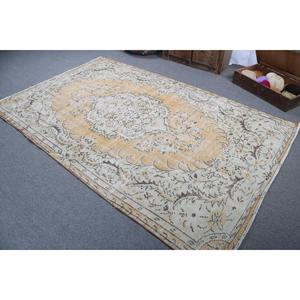 Tapis turc 5,4 x 8,8 pieds, motif plantes et arbres jaunes, tapis vintage en laine - Product Image 4