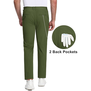 Pantalones de golf informales para hombre, transpirables, 100% de algodón, de lona, de cintura media, holgados, con cordón, de calle alta, de color liso teñido - Product Image 2