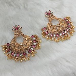 Kriaa 1313009D Gold-Plated Pink Austrian Stone <b>Drop</b> <b>Earrings</b> with Amethyst Agate Quartz <b>Pearl</b> Diamond-for Weddings or Gifts - Product Image 1