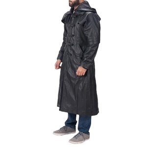 Veste en cuir pour homme, longue, décontractée, en cuir véritable, avec col double respirant, en polaire, noire, pour homme, 2026 - Product Image 3