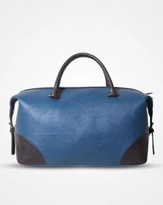 Mens Blue Leather <b>Duffle</b> <b>Bag</b> Two Tone Brown Weekender Travel Tote Gym Overnight Carry Luggage Vintage Style <b>Large</b> Polyester - Product Image 1
