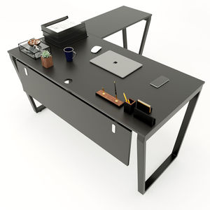 SFTC003 - Bureau d'angle en bois et caoutchouc minimaliste en forme de L avec pieds en acier, design équilibré - Product Image 4