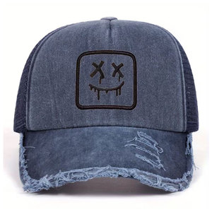 Distressed Trucker <b>Hat</b> For <b>Men</b> And Women Adjustable Breathable Design Casual Stylish Comfortable Everyday Outdoor Wear - Product Image 1