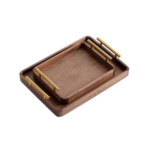 Nueva Bandeja de Servicio de Madera Clásica de Lujo Moderno con Asas de Metal Dorado, Entrega Rápida, Personalizable, de la India - Product Image 1