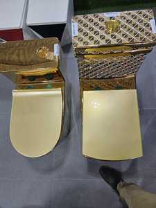 Inodoro moderno de cerámica dorada de una pieza, cuenco alargado de superficie lisa fácil de limpiar con montaje en suelo de doble descarga - Product Image 6