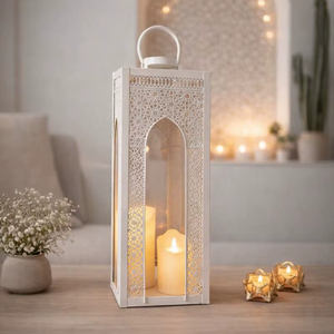 Farol de Metal de Estilo Marroquí de Lujo, Candelabro LED Cálido, Tallado Intrincado, Decoración Elegante para Interiores y Exteriores, Luz Festiva de Ramadán - Product Image 2