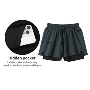 Wholesale Summer Men <b>Shorts</b> Training Running <b>Phone</b> <b>Pocket</b> 2 Layers <b>Shorts</b> Breathable Elastic <b>Shorts</b> - Product Image 2