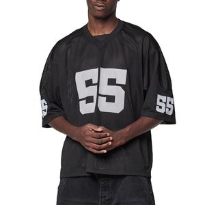 <b>Screen</b> Printed Number <b>Mesh</b> Streetwear Jersey Oversized Boxy Fit 100% Polyester OEM Private Label American Football Jersey - Product Image 2