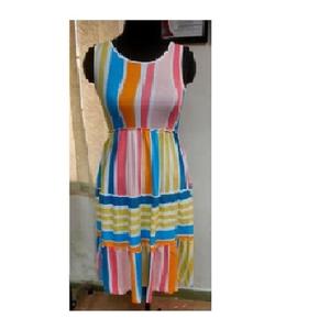 Vestidos Midi de talla libre para mujer con cuello redondo de alta calidad, logotipo personalizado, suave, ligero, a rayas, estilo dulce natural, precio al por mayor para - Product Image 1