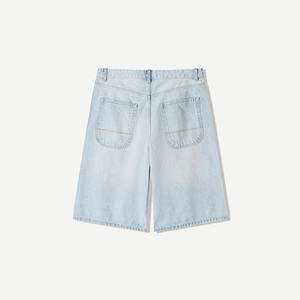 กางเกงยีนส์ขาสั้นผ้าฝ้าย100% ลำลองสำหรับผู้ชายกางเกงขาสั้นผ้าเดนิมแผ่นหนังประดับพลอยเทียมสำหรับล้างโลโก้ออกแบบได้ตามต้องการ - Product Image 4