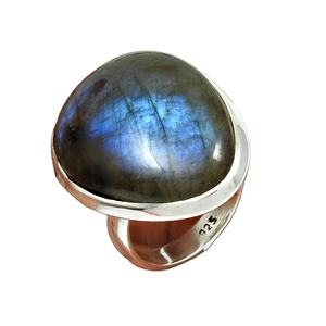 925พลอยลาบราดอไรต์ธรรมชาติแหวนเงินทรงหลังเบี้ยทรงอินเดียออกแบบตามคำสั่งซื้อผู้ผลิตเครื่องประดับผู้ส่งออก - Product Image 1