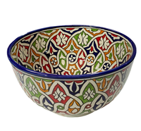 Grand bol de service marocain coloré en céramique polie, fait main, écologique, peint à la main, bol à salade Fasiya, ustensiles de cuisine