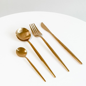 Classic Design Gold Finished Metal <b>Cutlery</b> <b>Set</b> With Slim Long Handle for Home & Wedding Dinnerware Flatware <b>Sets</b> - Product Image 3