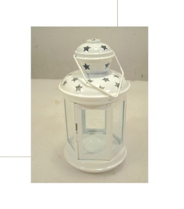 White Contemporary Metal Lantern with Clear Glass - <b>Small</b> - Quick <b>Candles</b> - Product Image 1