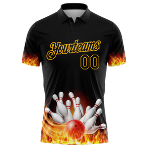 เสื้อโปโลสีดำแบบสั่งทำพิเศษพร้อมลายกราฟิกโบว์ลิ่งสุดเท่ ชื่อทีมและหมายเลขผู้เล่นแบบกำหนดเอง ชุดกีฬาทีมที่มีสไตล์ - Product Image 2