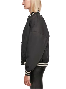 แจ็กเก็ตบอมเบอร์ผ้าซาตินสำหรับผู้ชายแจ็กเก็ตเบสบอลปักอักษรสำหรับผู้ชายดีไซน์ตามสั่ง - Product Image 4