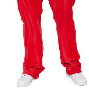 Pantalones de chándal acampanados apilados lavados rojos hechos en fábrica para hombre, pantalones de chándal hechos a medida con cordón en la cintura y bolsillos - Product Image 2