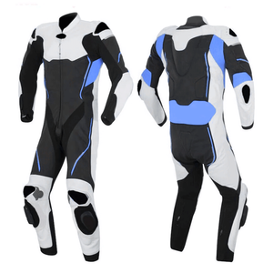 Custom Motorbike 1 Piece Black/Blue Cowhide Leather Racing Protective Suit For Men CE Armored Protected Leather Motorcycle Suit - Product Image 1