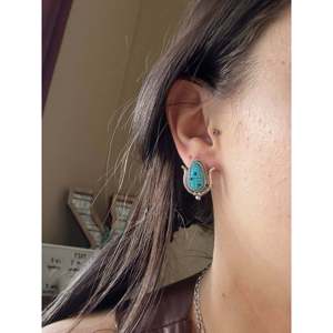 Zuni Handmade Turquoise & <b>Sterling</b> <b>Silver</b> Bezel Set <b>Stud</b> <b>Earrings</b> - Product Image 1