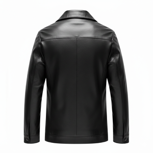 Servicio OEM al por Mayor, Chaqueta Bomber de Cuero con Cuello de Lona Delgado y Largo, Estilo Urbano, para Hombre, Moderna, Elegante y de Alta Gama, para Primavera y Otoño - Product Image 2