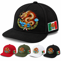 Casquette de baseball mexicaine à 6 panneaux en coton, broderie léopard et dragon, visière plate structurée, ajustable, style sportif streetwear unisexe