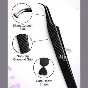 Pince à cils professionnelle en acier inoxydable noir, pointe incurvée, outil d'extension de cils, poignée antidérapante, précision, durable - Product Image 2