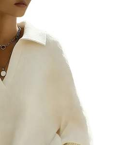 Customized Women Oversized V Neck Knit Sweater <b>White</b> Loose Fit <b>Long</b> <b>Sleeve</b> Soft Winter Pullover Casual Elegant Fashion <b>Top</b> - Product Image 2