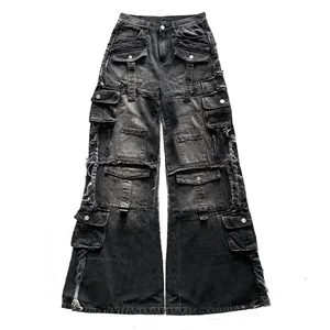 Y 2K Streetwear Gerafeld Losse Zwaargewicht Broek Stonewashed Baggy Denim Jeans Broek Mannen