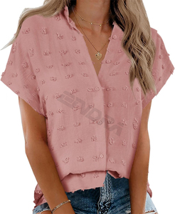 Camisa de manga corta informal personalizada para mujer para uso diario con bolsillos elegantes bordados para ropa de moda de verano e invierno 2024 - Product Image 1