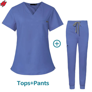 Enfermería personalizada con cuello en V Top Jogger pantalón conjunto elástico mujeres/hombres Logo Médico Quirúrgico uniforme de punto Dental Hospital Doctor - Product Image 4