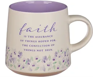 基督教艺术礼品新颖花卉陶瓷咖啡茶杯套装: 信仰与爱w/鼓励圣经，14盎司杯子