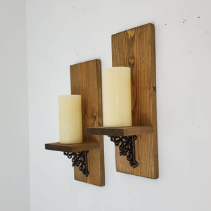 Portavelas de madera natural montado en la pared de diseñador con accesorio de metal para decoración del hogar admite peso pesado - Product Image 1