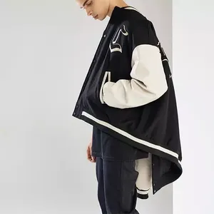 เสื้อแจ็กเก็ตทีมตัวแทนของผู้ชายแบบสั่งตัดด้วยกำมะหยี่กระดุมแถวเดียวหนังถักสไตล์วินเทจเบสบอลตัวอักษร - Product Image 3