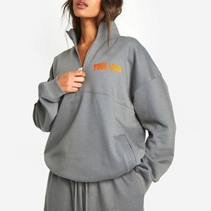 Custom Logo Oversize 100% Cotton quater zipper women's <b>Sweatshirt</b> solid <b>grey</b> colour heavyweight 380GSM <b>Sweatshirt</b> for Women - Product Image 6
