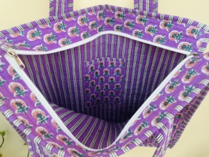 Handmade Indian Reversible Quilted Jhola Bag Block Printed Cotton Tote Vintage Style Beach Shopping Shoulder Bag Summer Style - Product Image 4