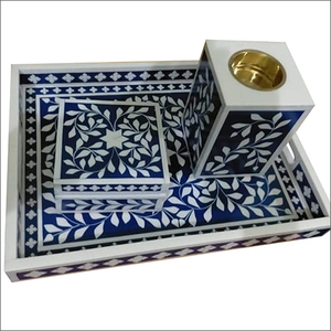 Decorative handcrafted bone inlay bakhoor <b>tray</b> set with floral patterns suitable for premium aromatic incense setup - Product Image 1